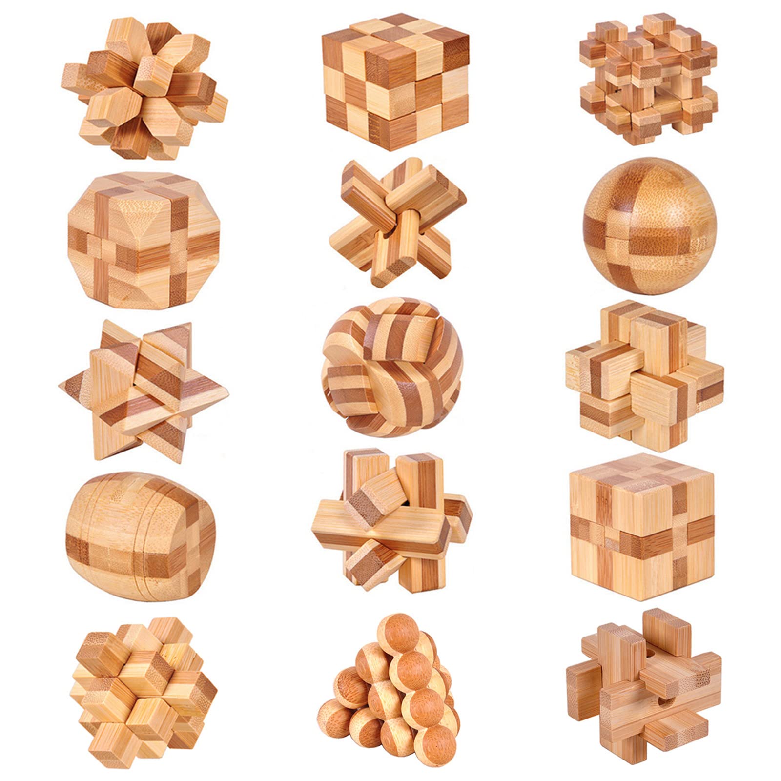 Photo 1 of VolksRose 15pcs Wooden Brain Teaser Puzzles, IQ Challenge Puzzle Games, Logic Smart Mind Puzzle Box Lock Toy Removing Assembling 3D Small Puzzle Gift Set for Adults Teenagers Kids, 1.8inch 4.5cm