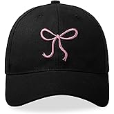 Pink Bow Embroidered Baseball Cap for Women Trucker Hat Adjustable Fashion Sun Hat with Visor for Hiking Travel