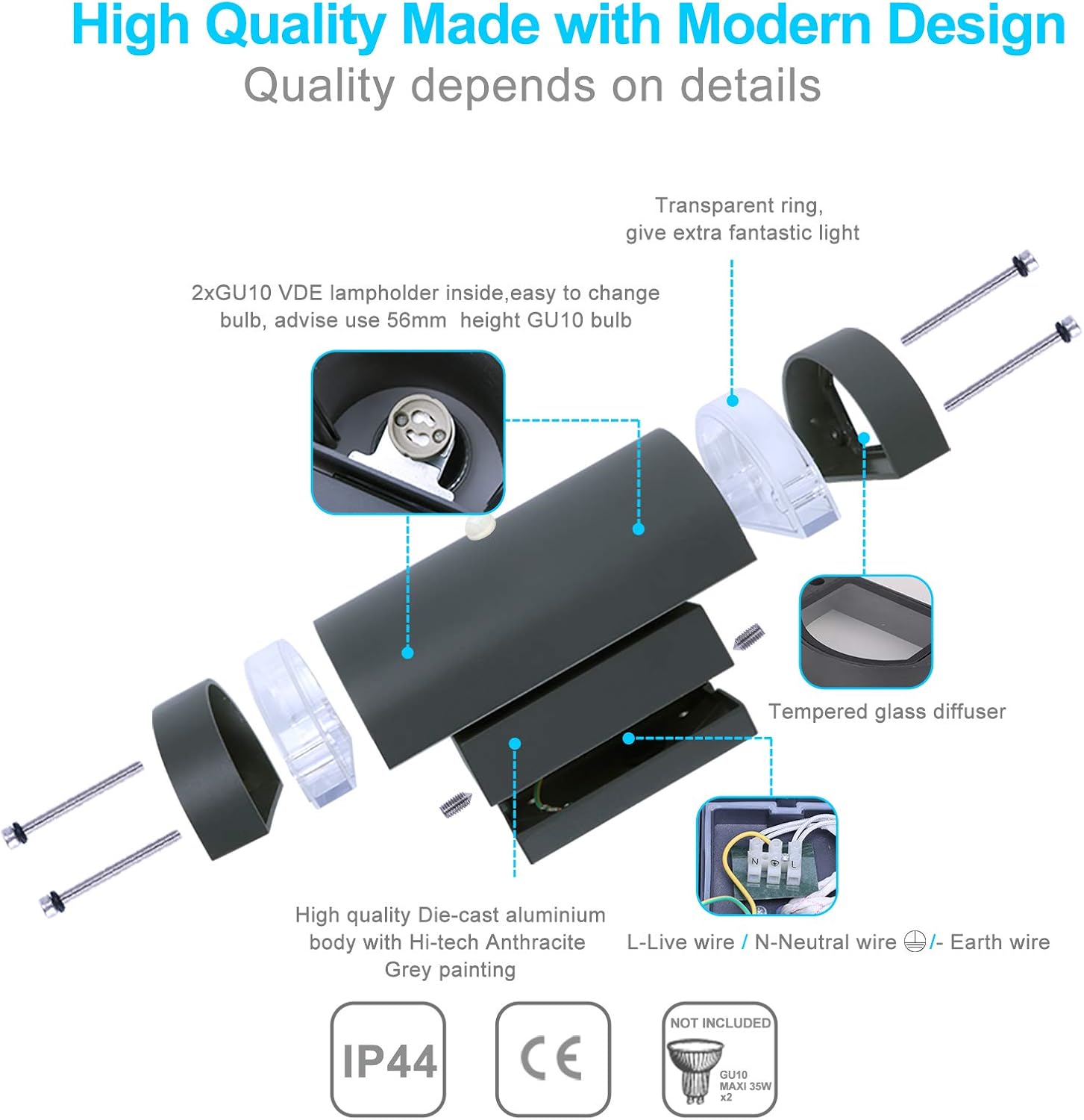 WYQSX LED Up And Down Lights Outdoor Wall Light, 2Pack Aluminum - View #11