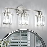 Kvhiiw Crystal Bathroom Light Fixtures, Bathroom Lighting Fixtures Over Mirror, Modern 3-Light Brushed Nickel Vanity Lights f
