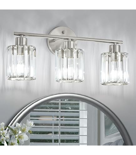 ALAISLYC 4-Light Crystal Bathroom Vanity Light – 31 Inch, K9 Crystal, Black Finish, E26 Sockets (Bulbs Not Included)