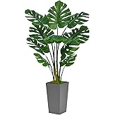 ASTIDY Artificial Monstera Deliciosa Plant 5FT - Faux Tropical Palm Tree with Gray Tall Planter - Fake Swiss Cheese Floor Plant Potted - Artificial Tree for Home Office Living Room Decor Indoor