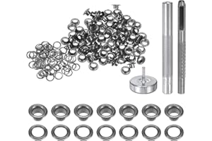 HARFINGTON 100pcs Grommet Tool Kit 4mm Copper Grommet Eyelet Set with Hole Hollow Punch, Grommet Setter Tools for Clothing Leather Fabric Belt, Black
