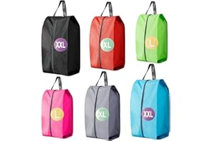 DUALCROWN 6 Pack Foldable Shoe Bag For Travel Of 3 Size In One Set,With Zipper Closure And Leather Handle(6 Pack Color mixed)