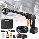 YCWF Cordless Pressure Washer,600PSI Portable Pressure Washer with 2 Battery&Charger & 6-in-1 Nozzle,16.4FT Drain Hose, Portable Power Washer for Car/Garden/Floor/Yard