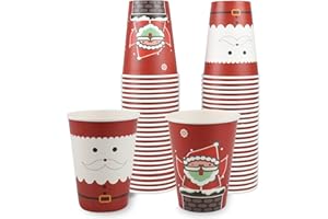Rulyyo Disposable Paper Coffee Cups Christmas Cups W/O Lids 12oz, 42 Count Festive Cups for Hot or Cold Beverages Decorative Holiday Cups for Christmas (Santa)