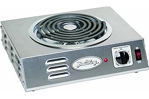 BROIL KING BroilKing CSR-3TB 1500 Watt Electric Countertop Hot Plate with Single Coiled Burner | Commercial Induction Cooktop Stove for Restaurant | 12.25'W x 14"D x 4.25"H, Gray, Stainless Steel Base, 120v