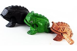 Guiro Percussion Instruments Wooden Frog 3 Pieces Set of 3 Natural Wood Güiro Frog 10-8-5 cm Black Green Wood Carving