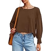 Fisoew Womens Long Sleeve Crop Tops Loose Fit Crew Neck Cropped T Shirts 2025 Casual Workout Tee Shirt Tops