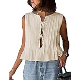 Zontroldy Women's Linen Tie Front Shirts Sleeveless Y2K Babydoll Ruffle Tank Top Aesthetic Clothes