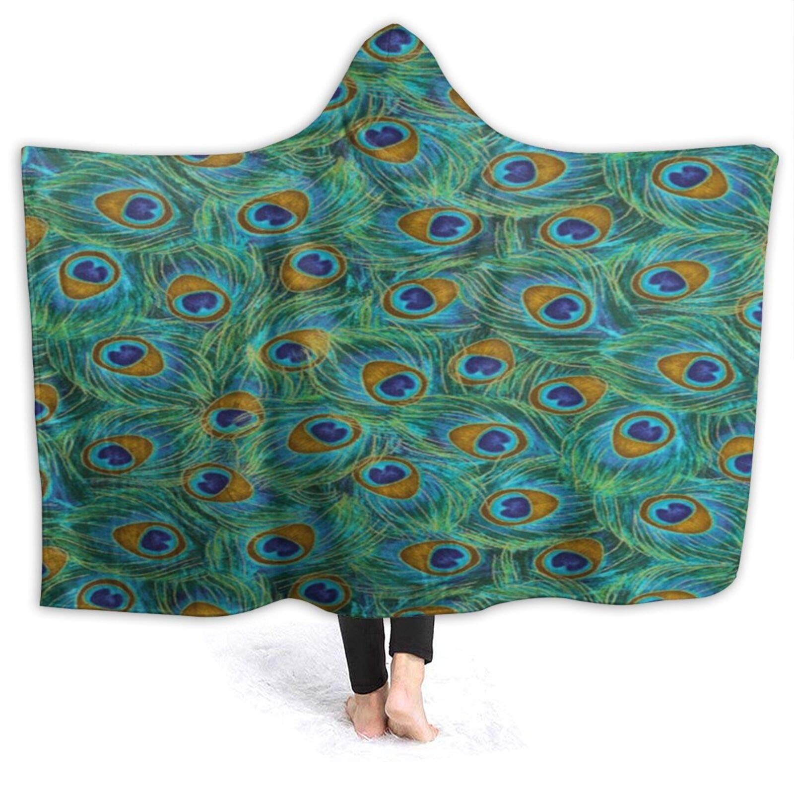 Bohemia Feathers Hooded Blanket Ultra Soft Wearable Throw Blanket Coral Fleece Blanket Hoodie Cloak 