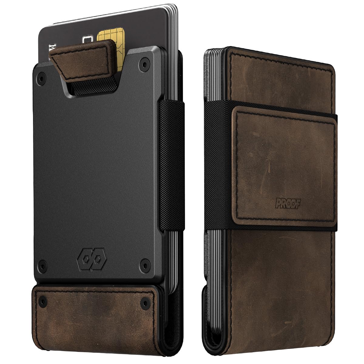 PROOF Wallet | Slim Minimalist Wallets for Men | Leather & Metal | RFID Wallet | Front/Back Pocket | Gift Box | Veteran Owned