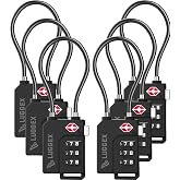 LUGGEX 6 Pack TSA Locks for Luggage, Luggage Locks TSA Approved | Suitcase Locks in Gift Box, Ultra-Light 33g Combination Cable Lock, Easy-Read Dial for Suitcase Backpack Gym, Black, LLX-Core