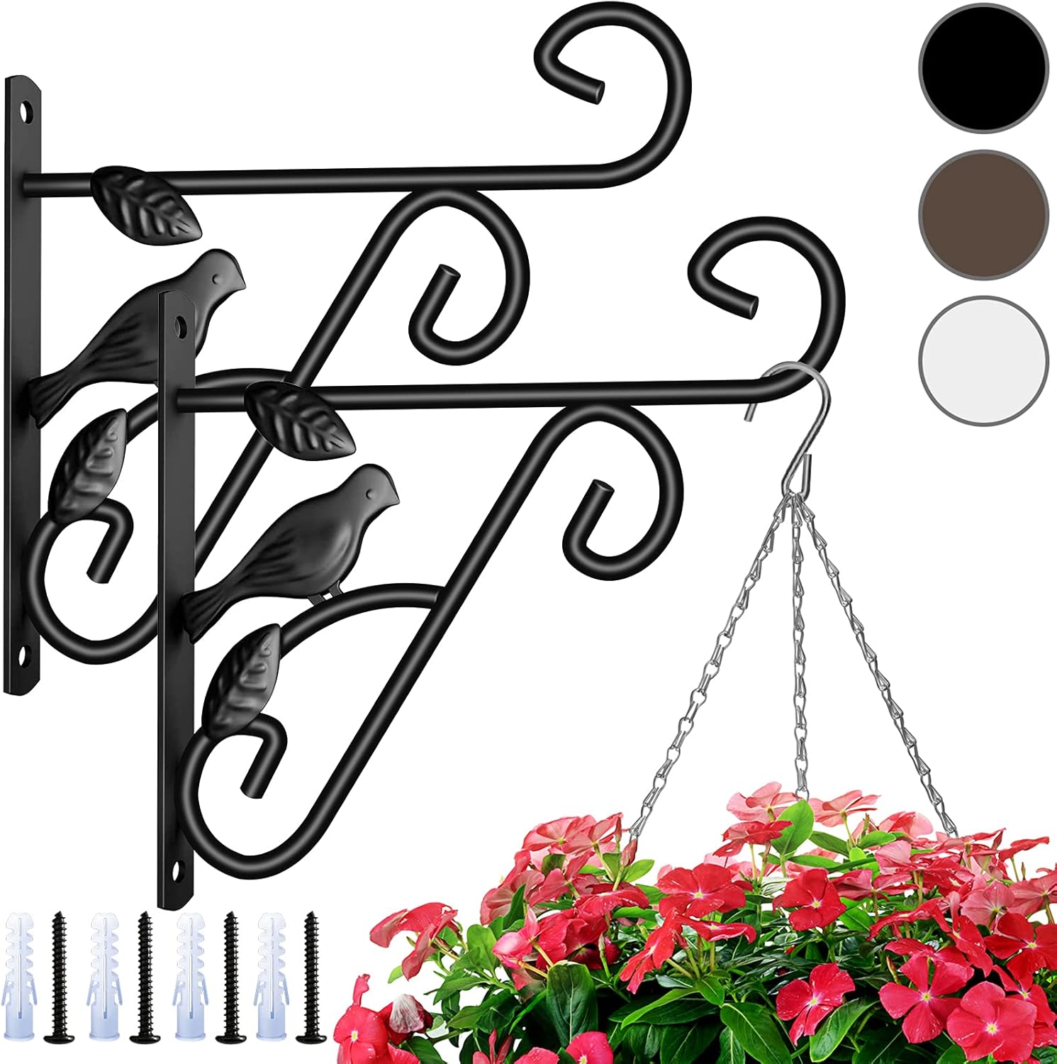 Outdoor Hanging Brackets - Amagabeli 2 Pack Hanging Plants Brackets 10'' Wall Planter Hooks Hangers Flower Pot Bird Feeder Wind Chimes Lanterns Patio Lawn Garden for Shelf Outdoor Indoor Fence Screw Mount against Door Arm