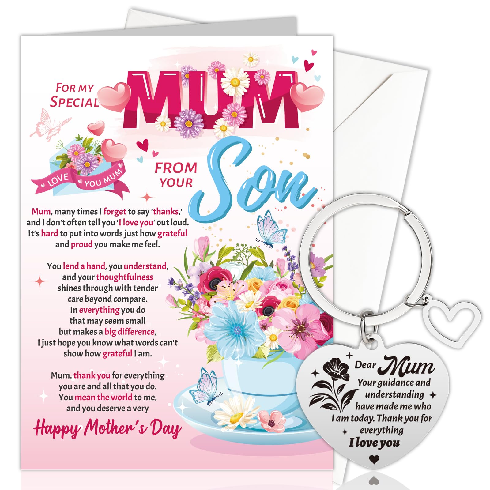 HOWAF Mothers Day Card from Son, Happy Mother's Day Card Mothers Day Cards for Mum, Mother's Day Cards, Mothers Day Keyring Mum Keyring, Mum Gifts Mother's Day Gift, Mothers Day Gifts from Son
