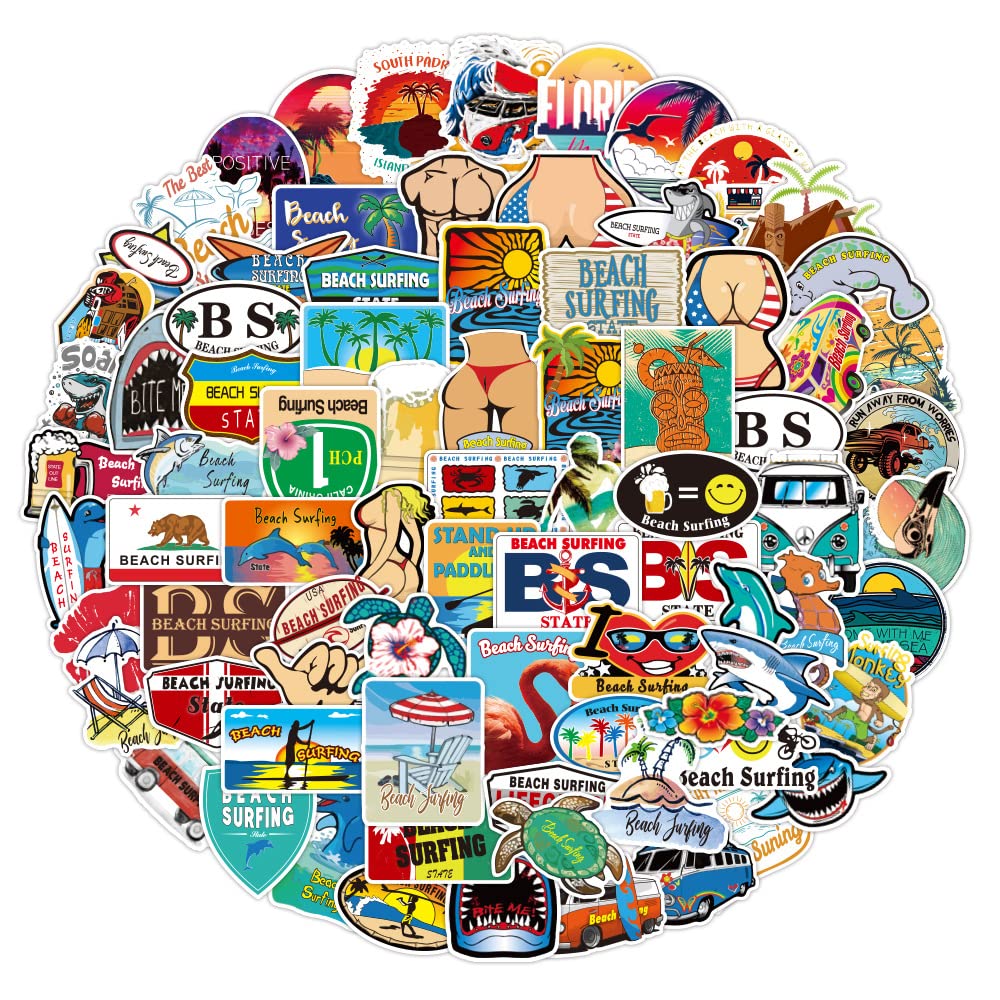 Summer Beach Stickers for Laptop-100pcs Trendy Mixed Hawaii Party Decals for Adults Teens Girls Boys Toddlers Kids,DIY Decorative Stickers for Laptop Travel Luggage Car Bike Bicycle Helmet — image 1