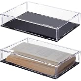 Suzile 2 Pcs Book Display Case Clear Acrylic Box Book Protector Case with Black Base, Seal, Dust-Proof, Self-Assembly for Collecting Books Magazine Figures and Other Small Things, 10.5 x 7.5 x 2 Inch