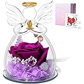 Sahoottie Purple Valentines Day Rose Gifts for Her, Preserved Rose in Glass Dome Angel Figurine Birthday Gift for Women, Valentines Angel Mothers Day Rose Gift for Mom Grandma