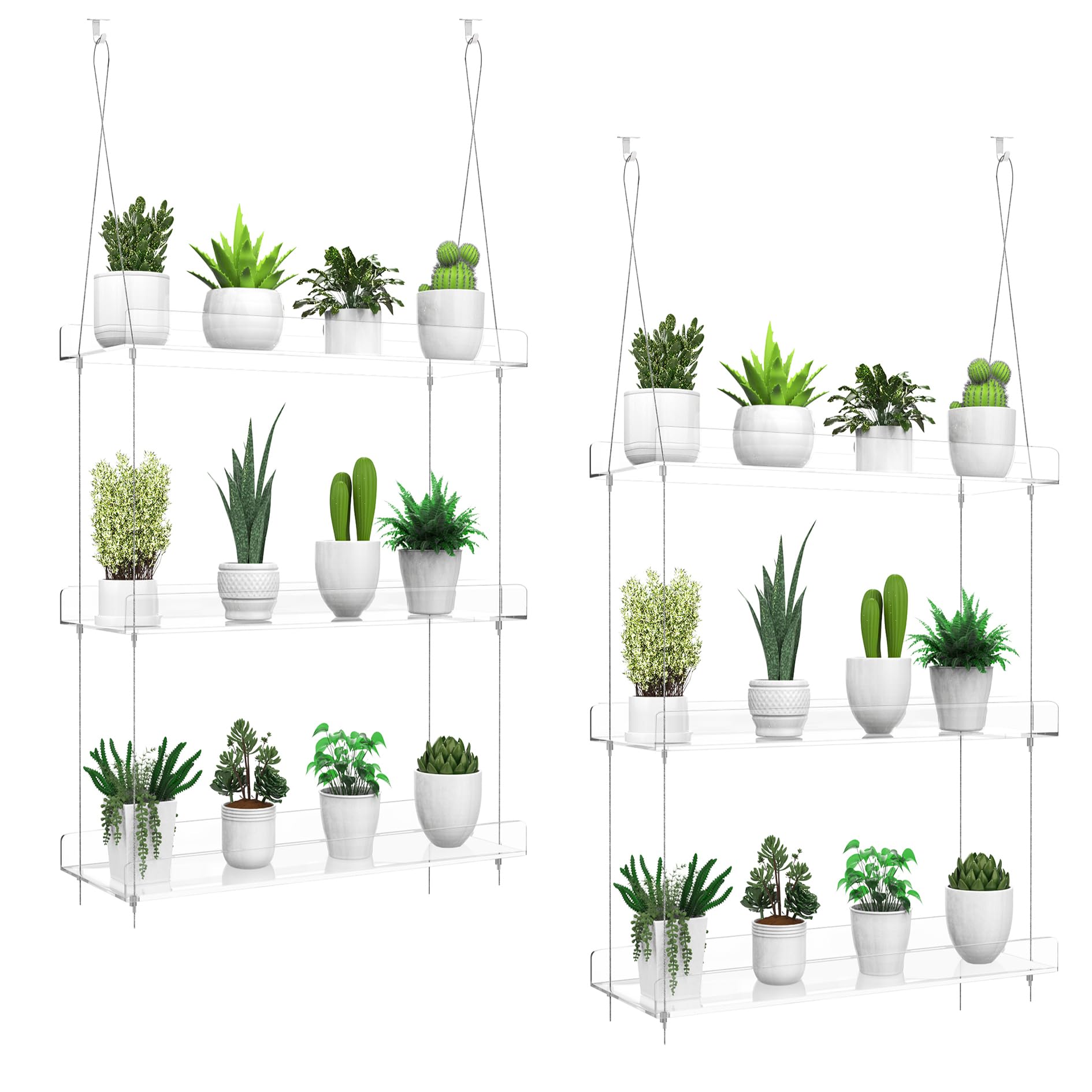 Photo 1 of 2-Pack Hanging Clear Plant Shelves for Windows, 3-Tier Acrylic Window Wall Plant Stand Shelf for Kitchen Window Indoor Gardens, Flower,Fleshy Plant,Herb, Seedling Organization, and Plants Pots Display