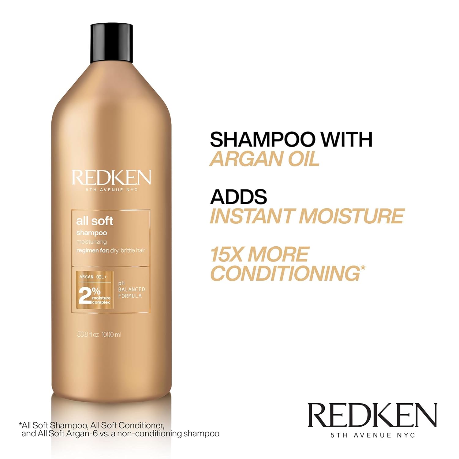Redken All Soft Shampoo | For Dry/Brittle Hair | Provides Intense Softness and Shine | With Argan Oil | 33.8 Fl Oz | Packaging May Vary: Premium Beauty