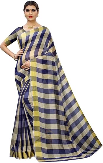 RAJESHWAR FASHION WITH RF Womens Chanderi Cotton Silk Blend Linen Style Saree with Blouse (Blue