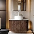 AmbroVania 24" Modern Floating Bathroom Vanity with Sink, Wall-Mounted Cabinet with Ultra-Thin Ceramic Basin and Marble Top, Extra Large Storage Drawer, Soft-Close Design, Dark Walnut