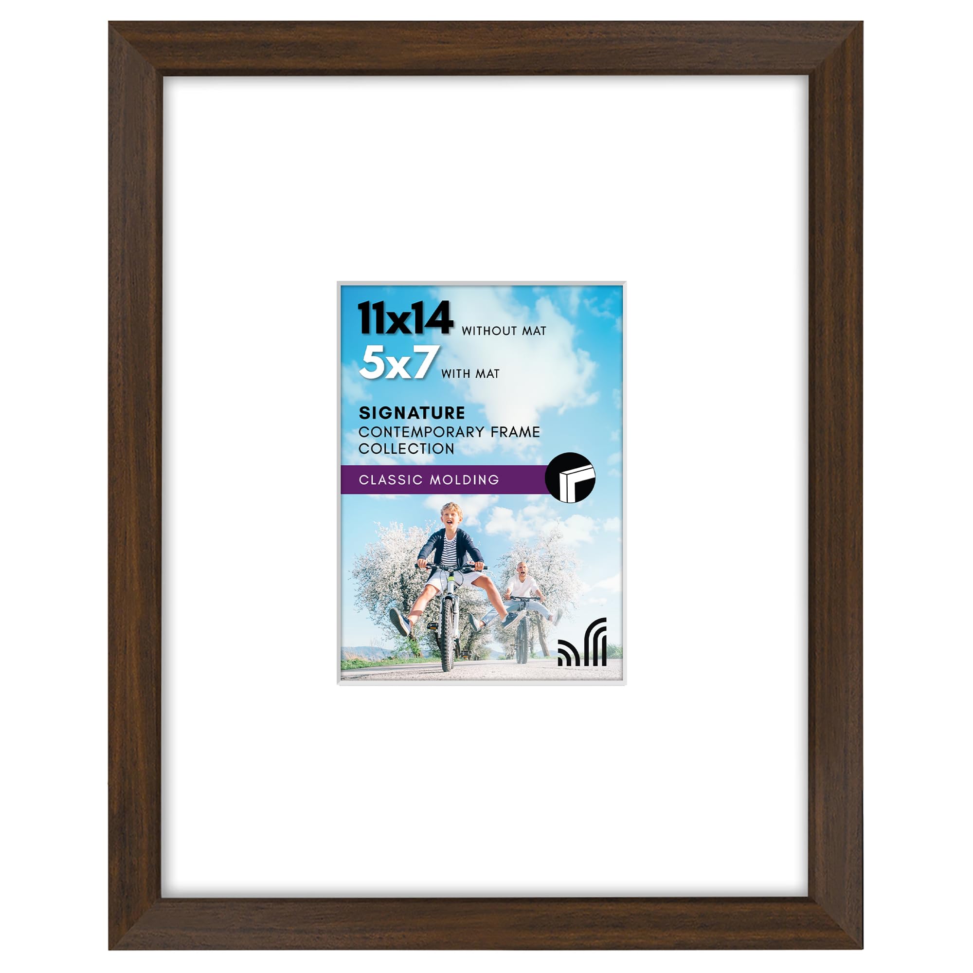 Photo 1 of Americanflat 11x14 Picture Frame with Shatter-Resistant Glass - Use as 5x7 Frame with Mat or Display 11x14 Photo Without Mat - Signature Collection - Picture Frames for Wall Display - Walnut