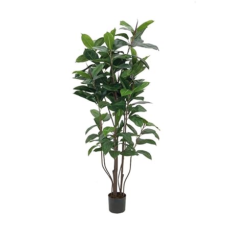 artplants Set 'Künstlicher Ficus Elastica + Gratis UV Schutz Spray' - Künstlicher Gummibaum VICA, Kunststämme, grün, 150 cm