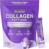 DRFOSTER Collagen-Peptides-Powder-Packets - Multi Type I II III V X Collagen for Women with Antioxidant Blend + Vitamin C & E for Skin, Hair, Nail & Joint, Non-GMO, 30 Stick Packs