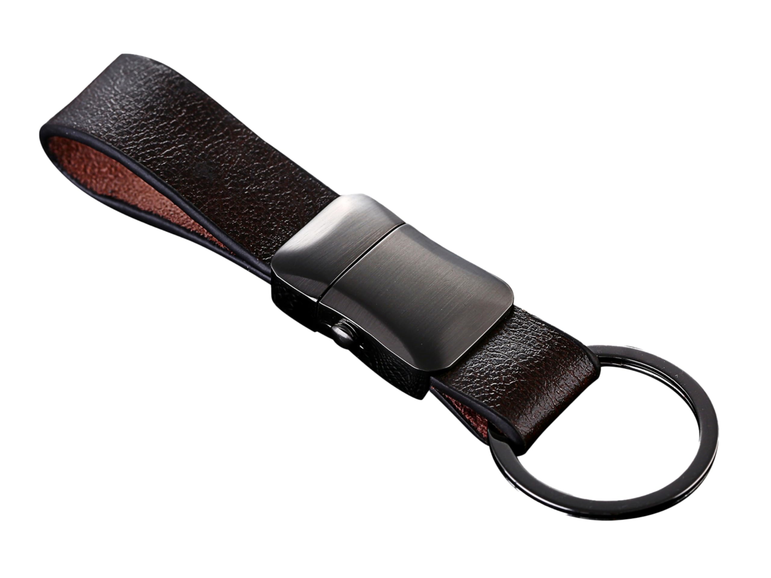 Cerbery® | Elegant Leather Keyring with Rings and Gift Box | Keychain Keychain Key Holder Keyring car Photo Engraving Ring | Ladies Men | Gift (Black)
