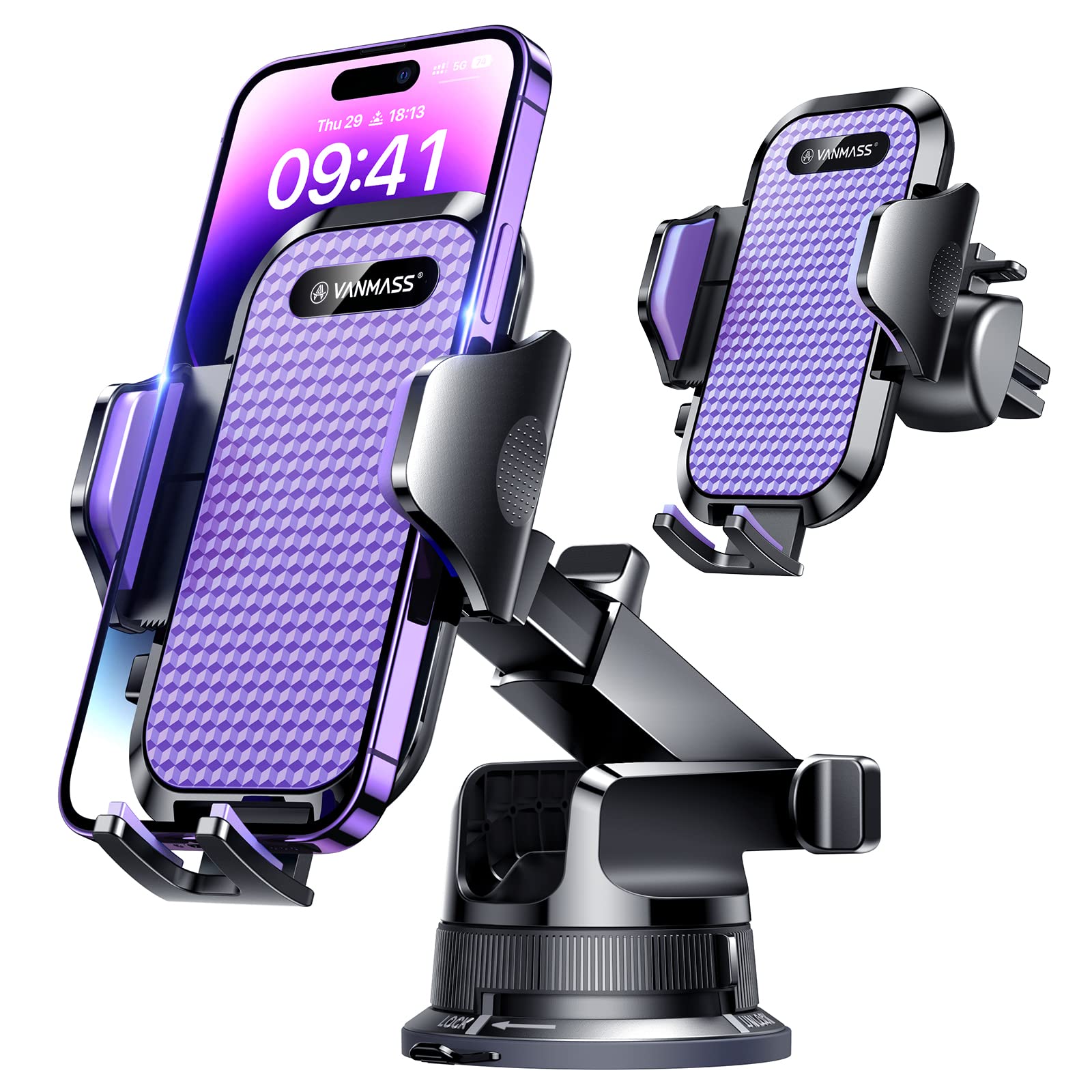 Photo 1 of [Pro Version] VANMASS Universal Car Phone Mount [Super Suction Cup] Dashboard Phone Holder, Handsfree Windshield Dash Vent Phone Holder Car, Compatible for iPhone 17 16 15 14 Samsung LG & Truck,Purple