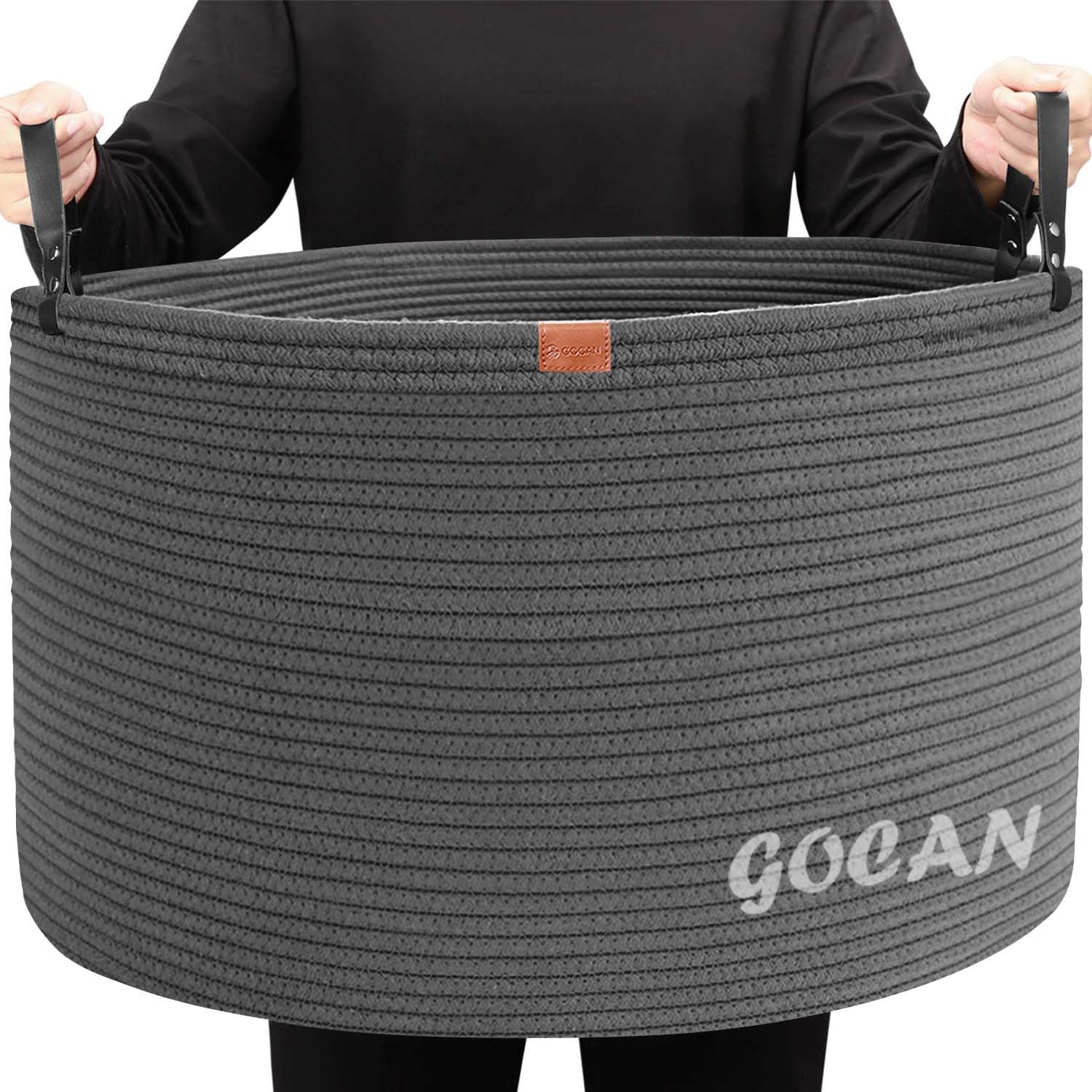 GOCAN XXXL Storage Basket Large Basket Cotton Rope Laundry Basket Laundry Basket for Blankets Cushions in Living Room Clothing Toys in Children's Room Matte Grey D55 x H35 cm, Dkgrey