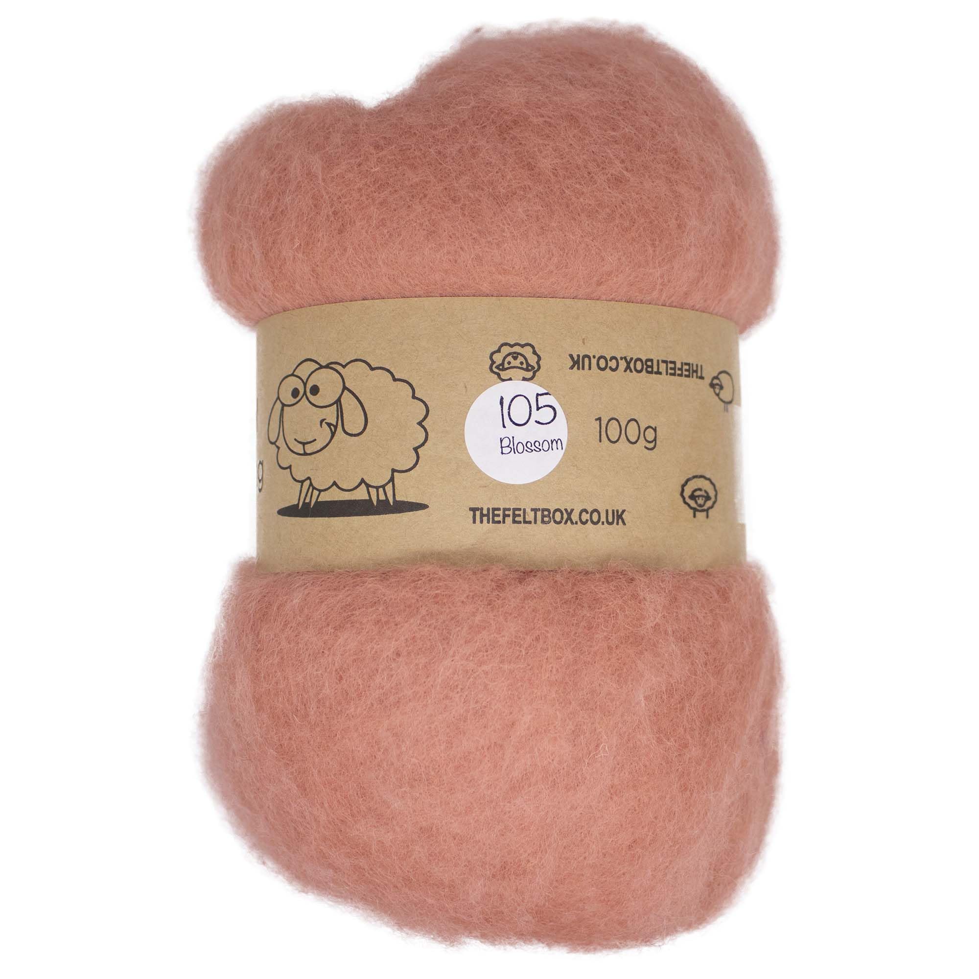 The Felt Box Needle Felting Wool Carded Batting : Short Coarser Mixed Together Fibres, Use as Core or Finish Wool 100 g | 3.5 oz-Blossom #105