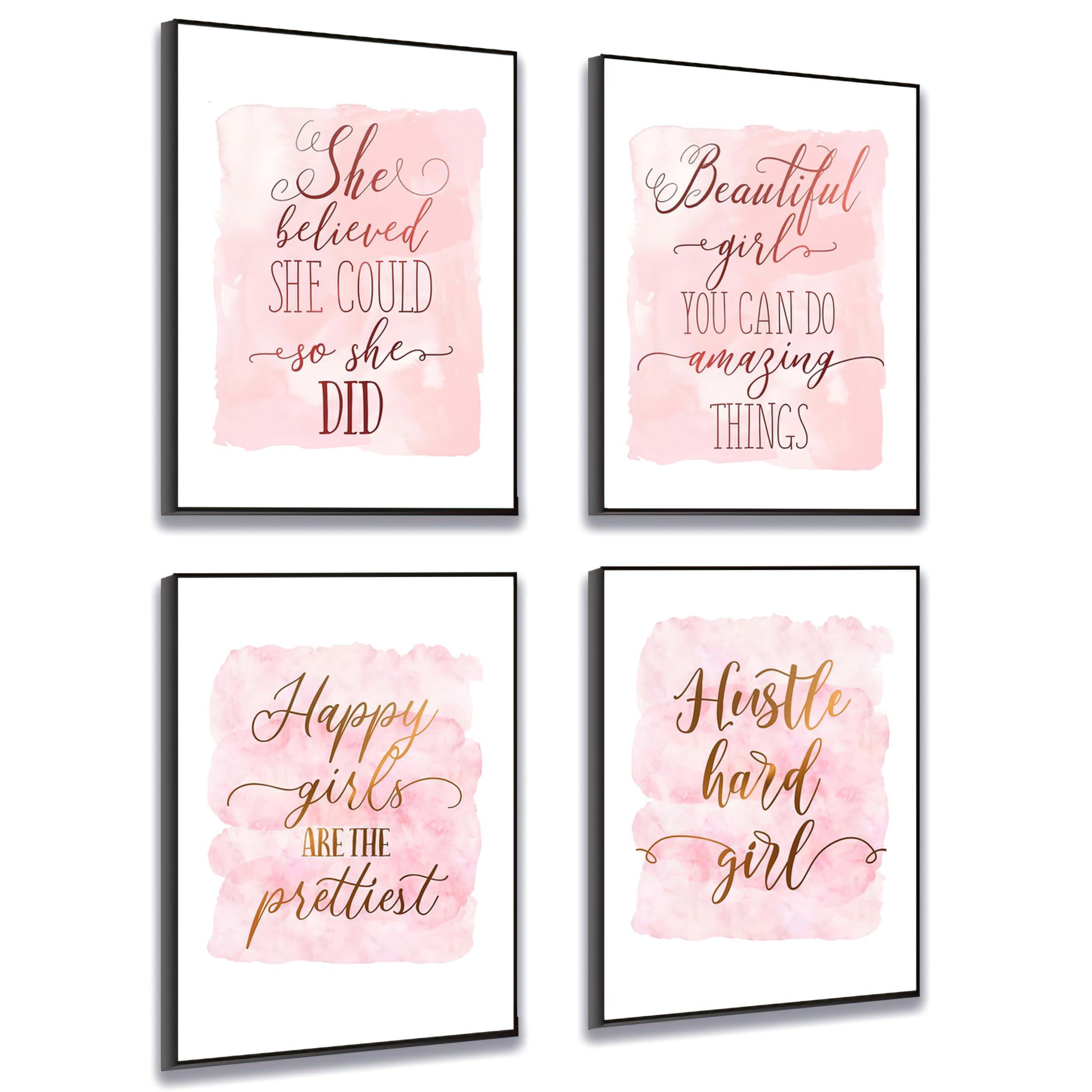 Set of 4 Framed Motivational Wall Art Quote Letters for Living Room Home Decor, Canvas Painting Posters Print Pictures Positive Words for Home Office Teen Bedroom Decoration Nordic
