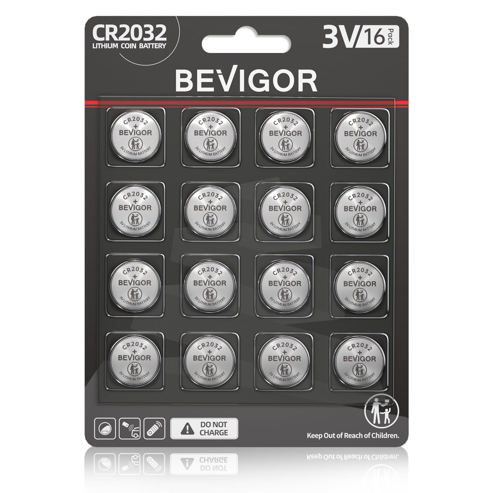 Photo 1 of *2 pack* BEVIGOR 2032 Battery Compatible with AirTag CR2032 Lithium 3V Coin Battery for Child Safety, Suitable for Key Fobs, Smart Sensors, Scales, Candles and More (CR2032-16P)