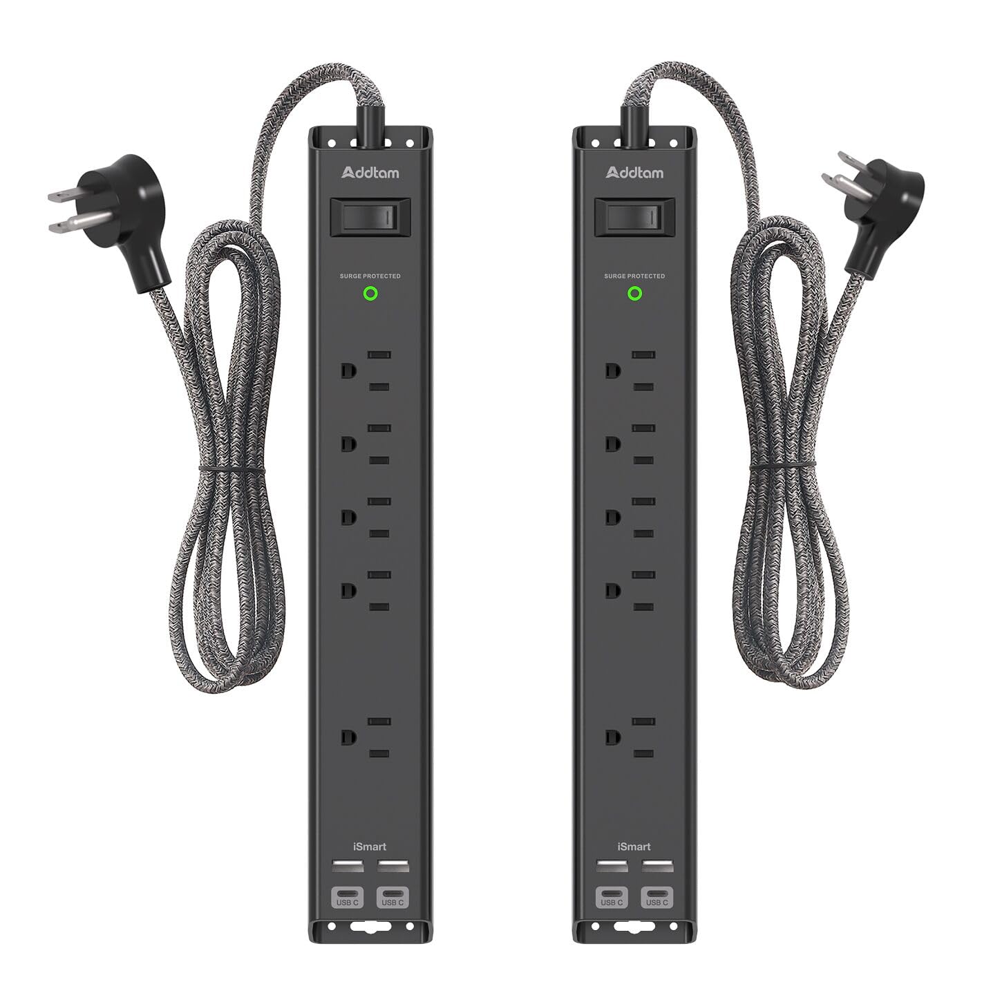 Photo 1 of 2 Pack Power Strip Surge Protector - 6Ft Extension Cord with 5 Widely Outlets 4 USB (2 USB C) Port, 1875W/15A, Wall Mount, Flat Plug, Desk Charging Station for Home Office College Dorm Room Essentials