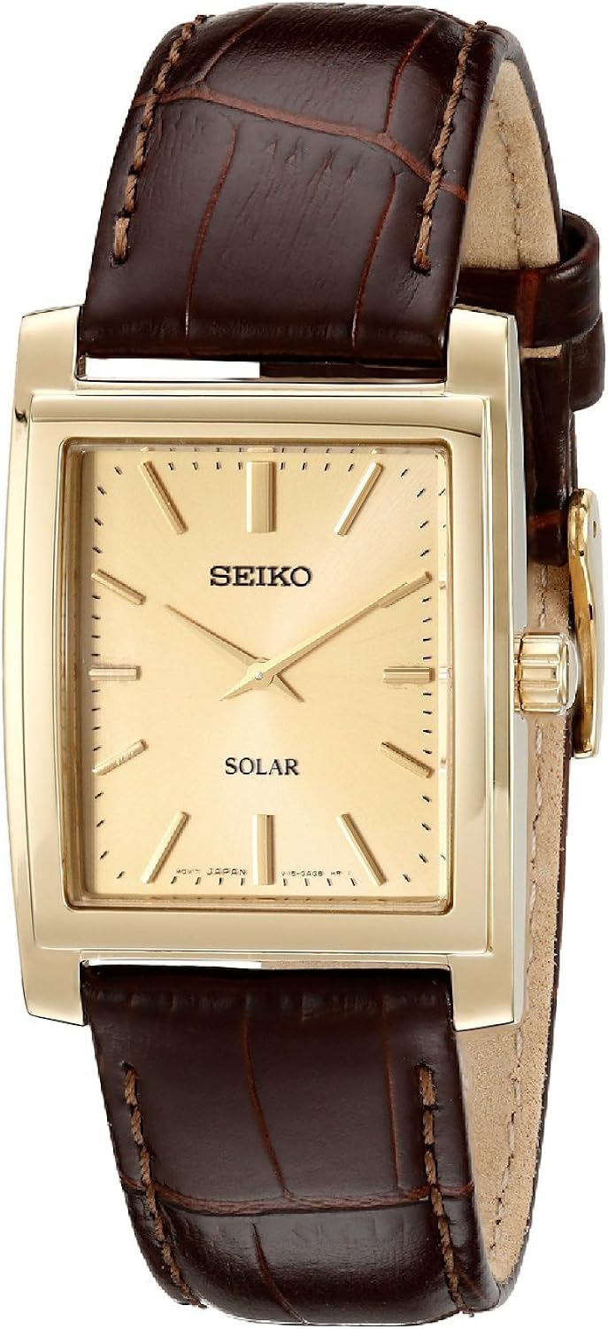 Seiko SUP896 Men's Solar Tank Dress Wrist Watch with Leather Strap