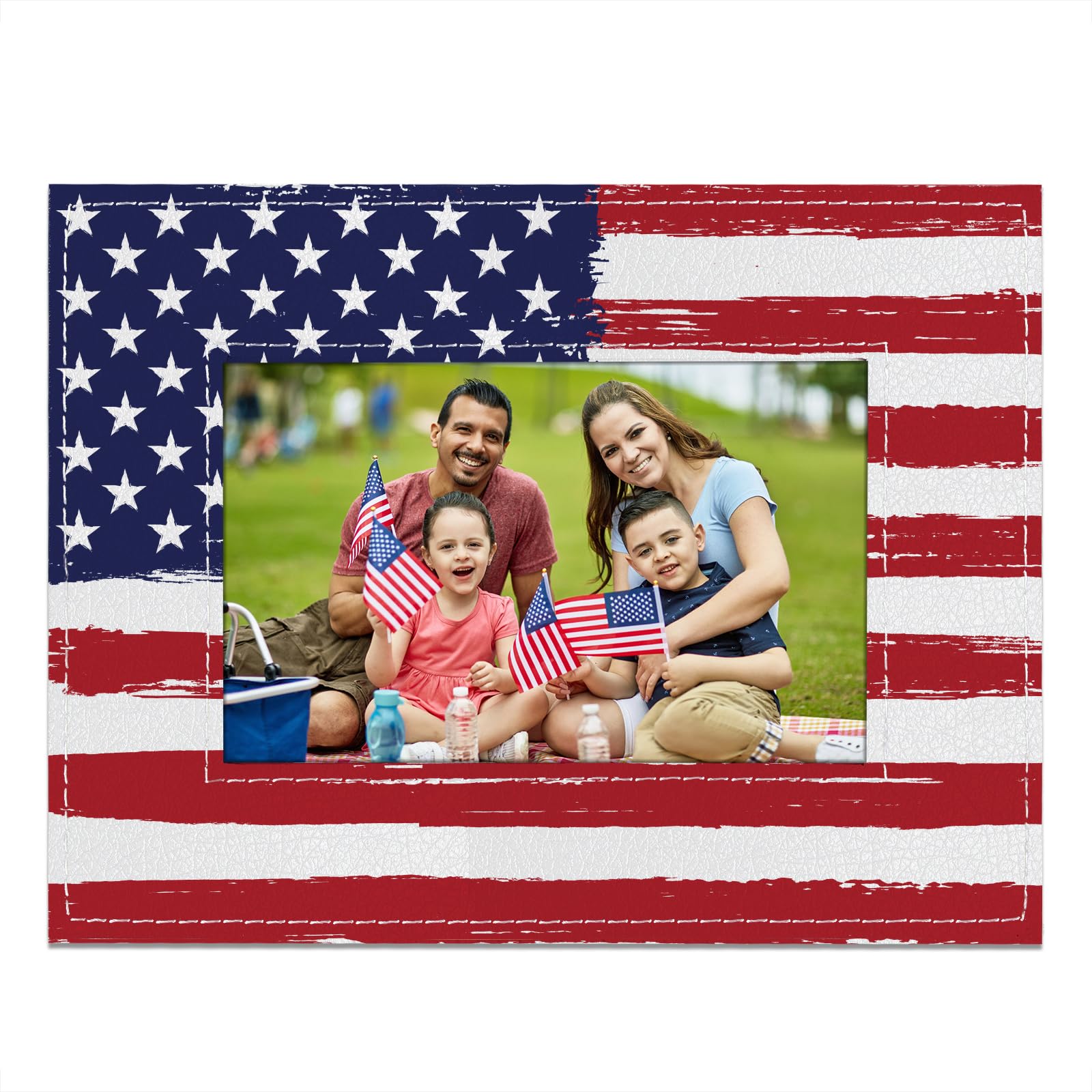 Photo 1 of PETCEE American Flag Picture Frame - Independence Day Wooden Photo Frame 4th of July Picture Frames Veterans Day Gift American Star Patriotic Desktop Decoration Christmas Memories Day Gift Supplies
