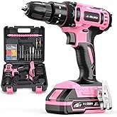 20V Cordless Drill, Electric Power Drill Set with Battery Charger and Carrying Case, 3/8” Keyless Chuck, 2 Variable Speed, 18+3 Torque, 72pcs Driver Bits and Belt Hook, Pink