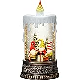 Blansong Gnome Snow Globe Candle Christmas Decorations Gifts Auto Snowfall Glitter Music Collection with 6H Timer USB/Battery Powered 9.7 inch