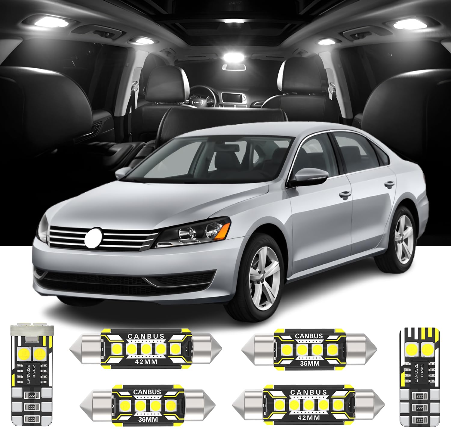Photo 1 of AENVTOL 15 Pieces Passat B6 B7 B8 CC LED Interior Light Kit Replacement for Volkswagen VW Passat B6 B7 B8 CC 2006-2020 White Interior LED Bulb + Install Tool