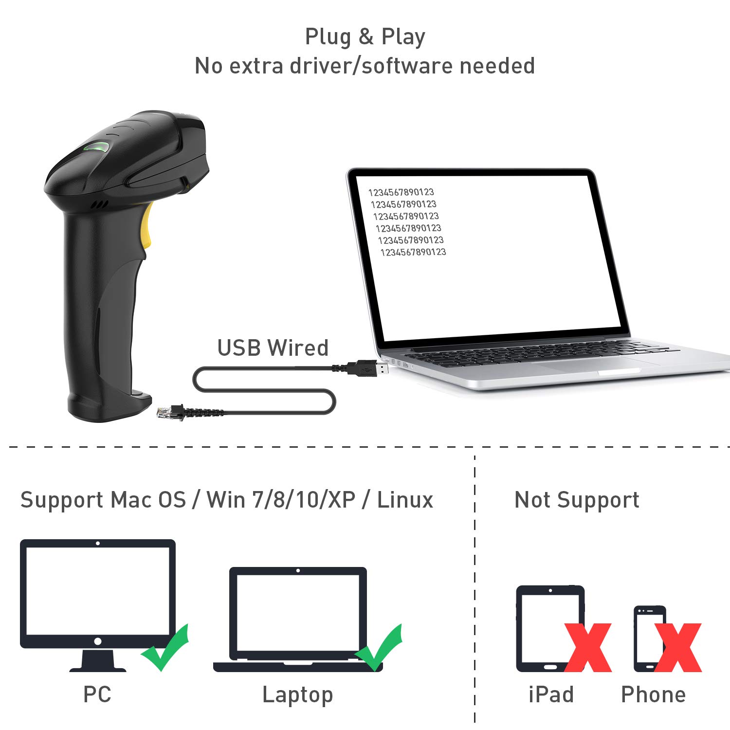 Plug And Play 1d Barcode Scanner Enlightcode Automatic Usb Wired Laser Handheld Bar Code Reader Work With Windows Mac Linux And Android Usb Port Needed Bar Code Scanners Industrial Scientific Prb Org Af