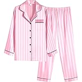 Ekouaer Women Satin Pajamas Set Classic Button Down Long Pjs Set