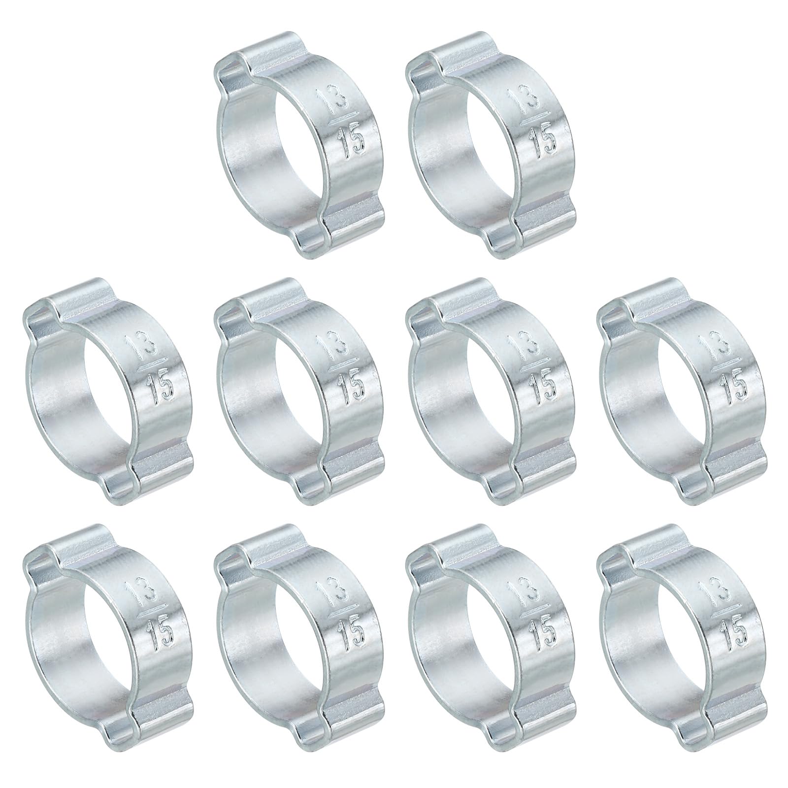PATIKIL 30 Pack 13-15mm Double Ear Hose Clamp, Galvanized Steel Crimp Rings for Tubing Pipe Fitting Connections, Silver Tone