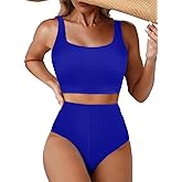 Herseas Women's Bikini Sets Scrunch Square Neck Two Piece Swimsuits High Waisted Bathing Suits