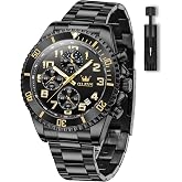 OLEVS Luxury Watches for Men Large Face Dress Mens Stainless Steel Watch | Classic Waterproof Quartz Watches for Men, Gold/Black/Blue/Green/White/Gray/Red Dial