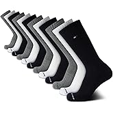 Tommy Hilfiger Mens Crew Socks - 12 Pack Cotton Blend Cushioned Athletic Performance Crew Length Running Socks for Men