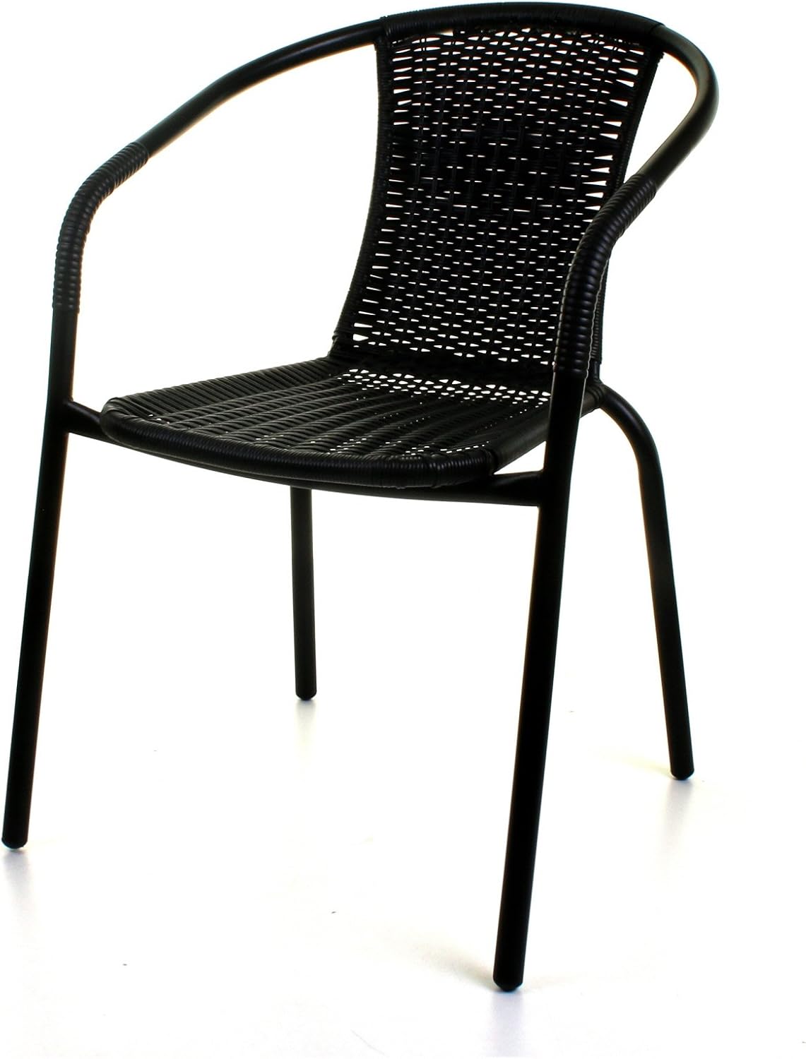 Marko Outdoor Black Outdoor Wicker Rattan Bistro Chair Metal Frame Woven Seat Indoor Outdoor (4