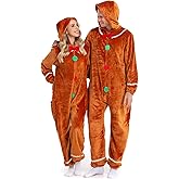 HSCTEK Adult Christmas Flannel Onesie with Hood for Women Men