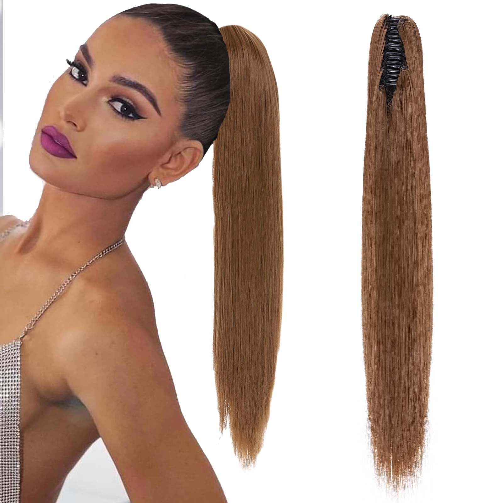 Fashion Ponytail Hair Extension Claw Curly Wavy Straight Clip in ponytail Hairpiece One Piece fake hair Ponytails for Women 21” Straight Light Brown — image 1